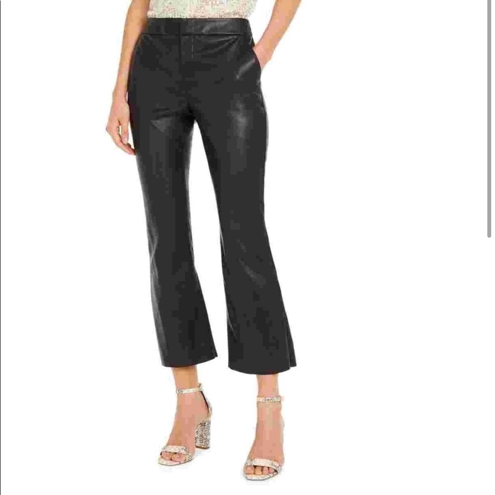 INC International Concepts Women's Faux Leather Crop Flare Pants Black NWT
